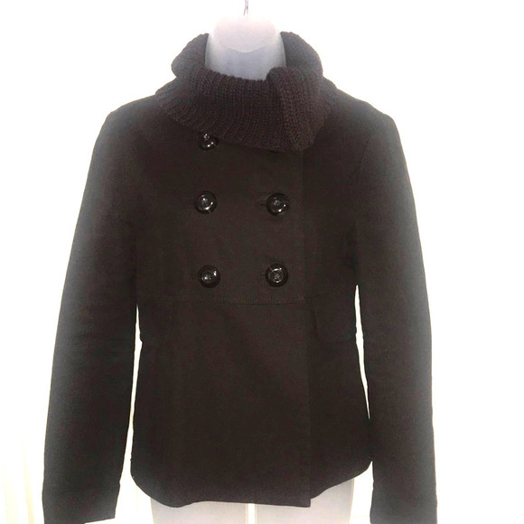 Mango Dark Brown Double Breasted Cotton Pea Coat Size Small - Picture 4 of 9